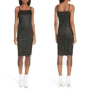 Opening Ceremony Slip Dress Black Satin Fishnet Rhinestone Embellished Sz 2